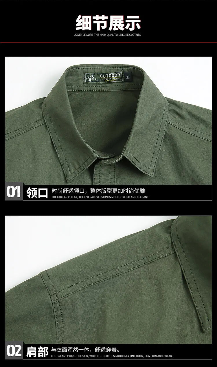 Men Cargo Shirt Short Sleeve Casual Cotton Work Shirt