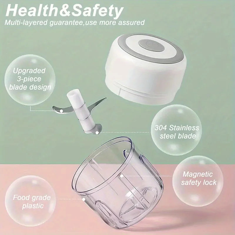 250ML USB Rechargeable Electric Vegetable Chopper and Garlic Crusher - Mini Wireless Food Chopper for Kitchen Gadgets for Garlic