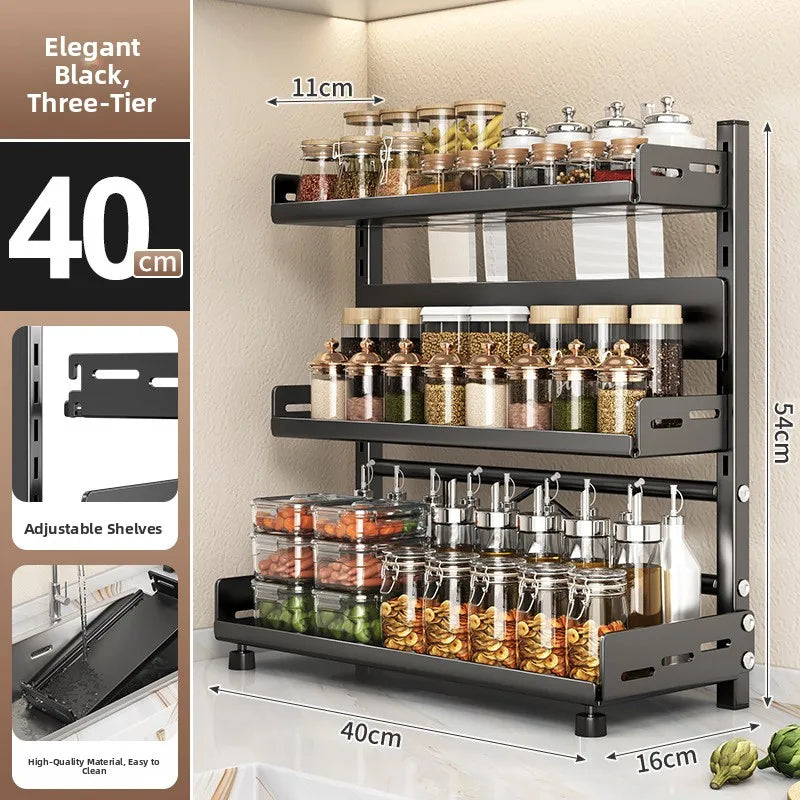 Multi-Layer Kitchen Storage Rack Carbon Steel for Spices and Tools