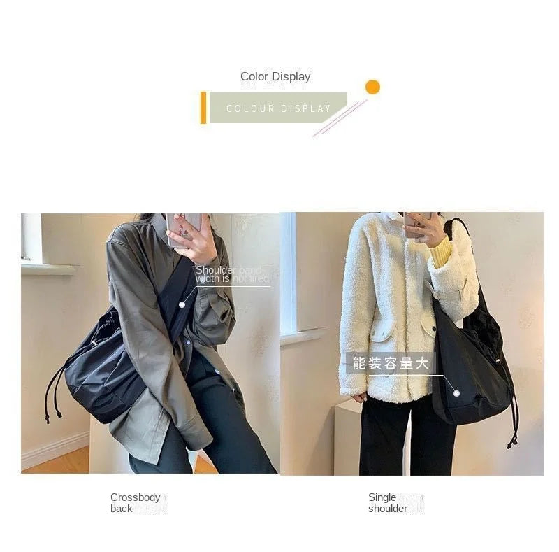 Women Bag New Nylon Bucket Fashion Solid Zipper SOFT Shoulder Bag Purses and Handbags Luxury Designer Black Tote Bag сумка