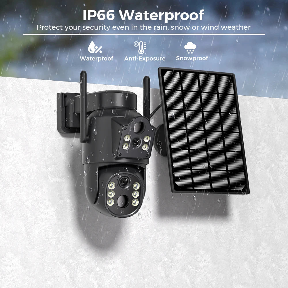 4K 8MP Solar Security Camera – Dual Lens WiFi PIR IP Camera