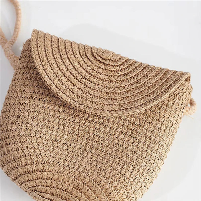 Girls’ Woven Straw Crossbody Shoulder Messenger Bag