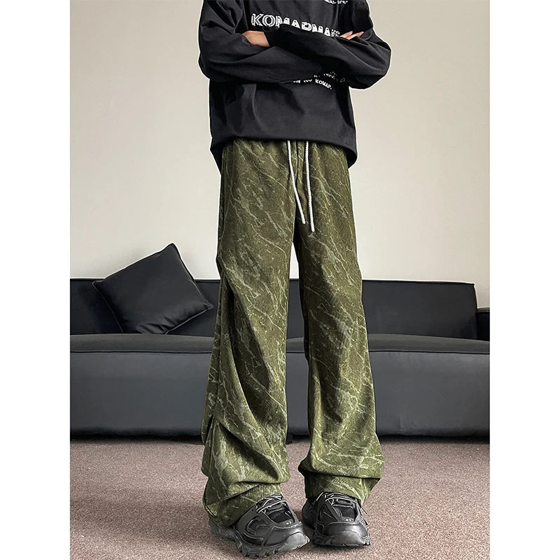 Men’s Corduroy Tie-Dye Cargo Pants Loose Autumn Trousers