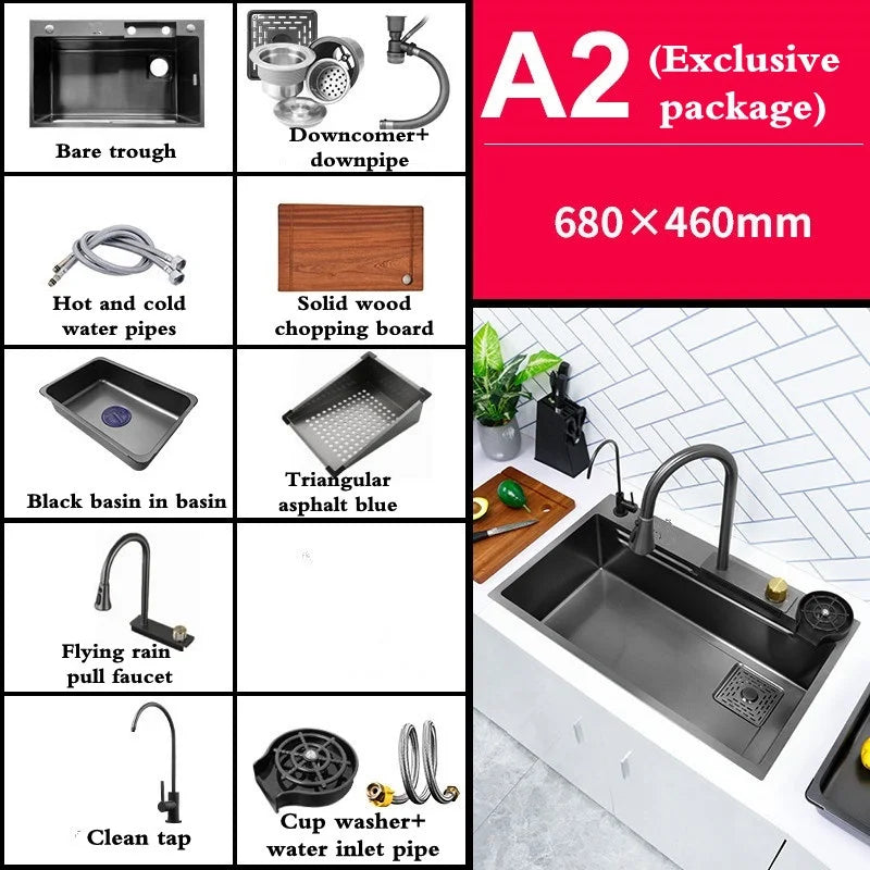 Modern Stainless Steel Waterfall Kitchen Sink – Single Bowl