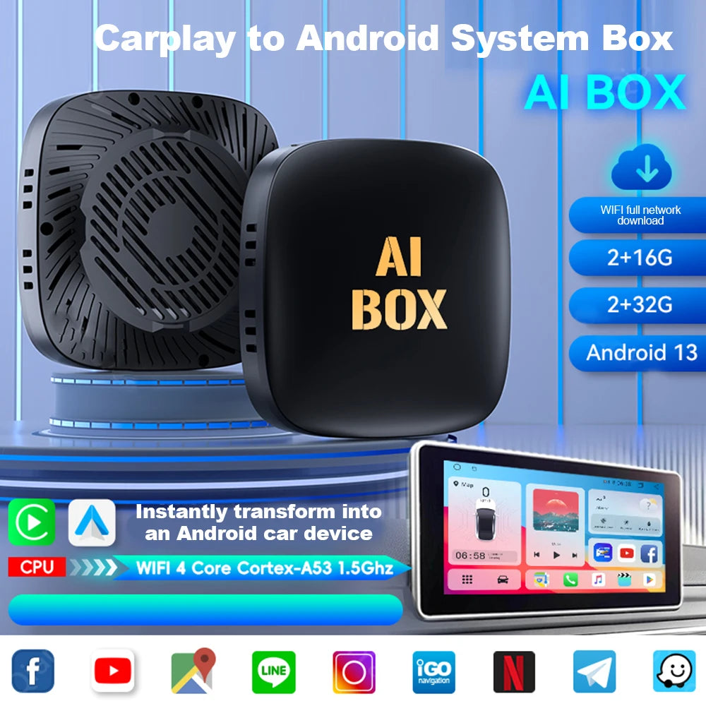 Smart Ai Box Android Wireless CarPlay Android Auto Adapter Android 13 CarPlay For Netflix For YouTube car intelligent systems