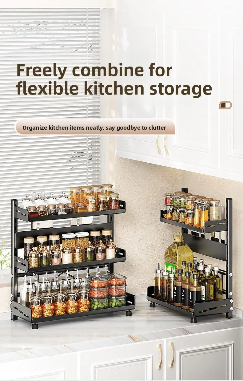 Multi-Layer Kitchen Storage Rack Carbon Steel for Spices and Tools