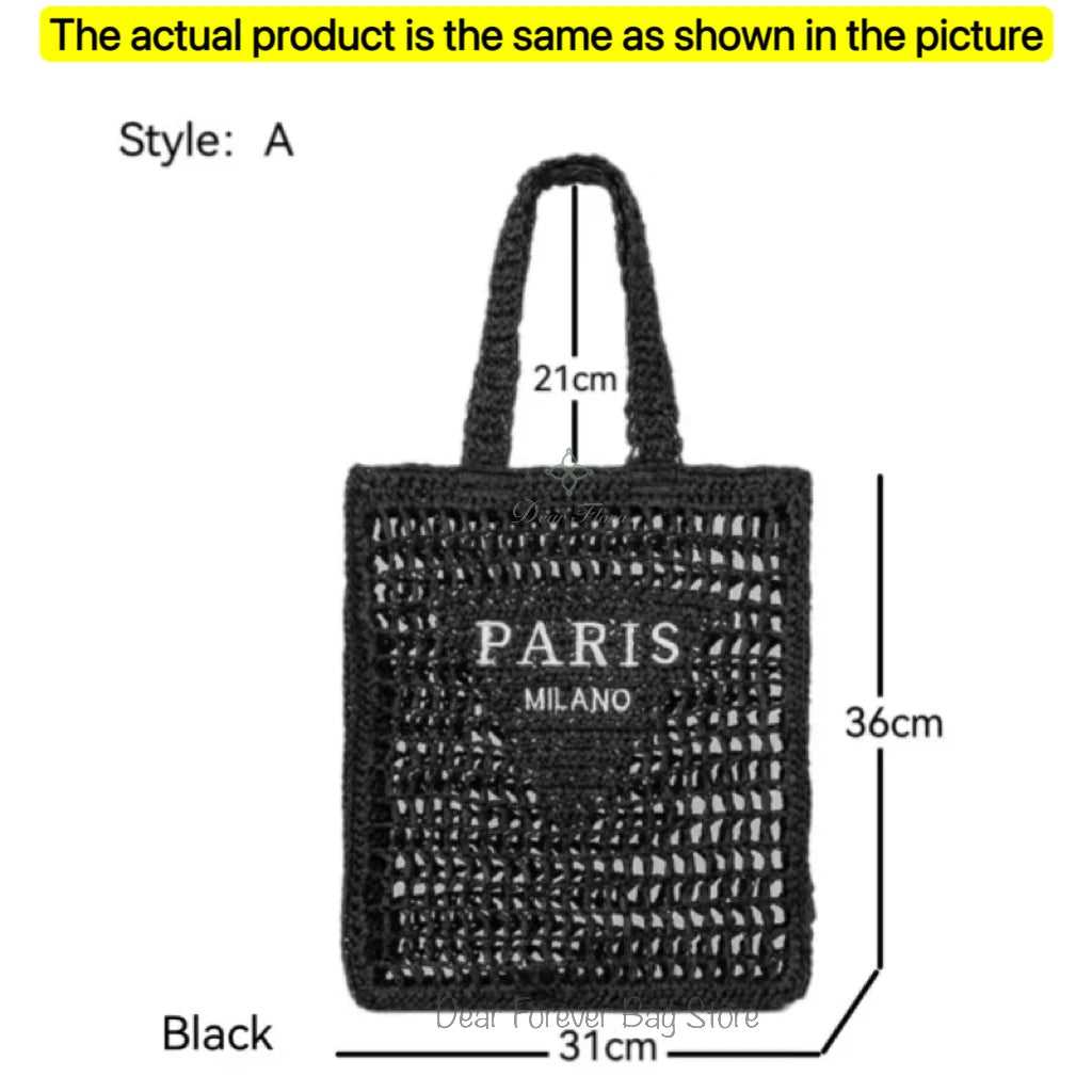 Women's Summer Beach Straw Style Tote Bag Handwoven Large Capacity Luxury Designer Travel Handbags Casual Portable Shoulder Bags