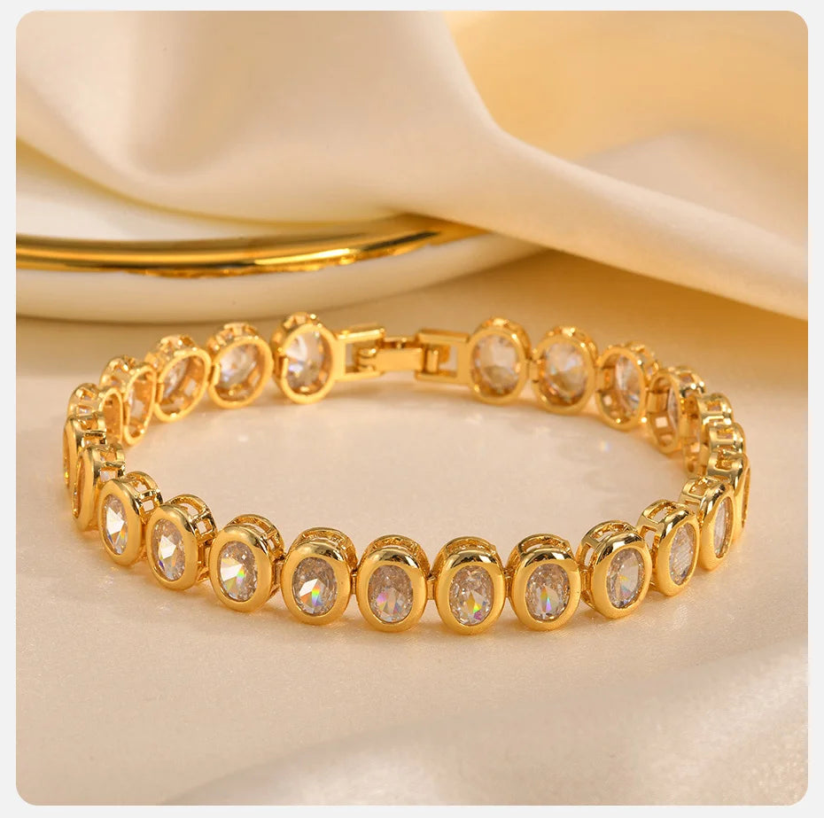 Vnox  Block Chain Bracelets For Women Cubic Zirconia Inlay, Gold Plated Fashion Charm Jewelry Gifts To Girlfriend