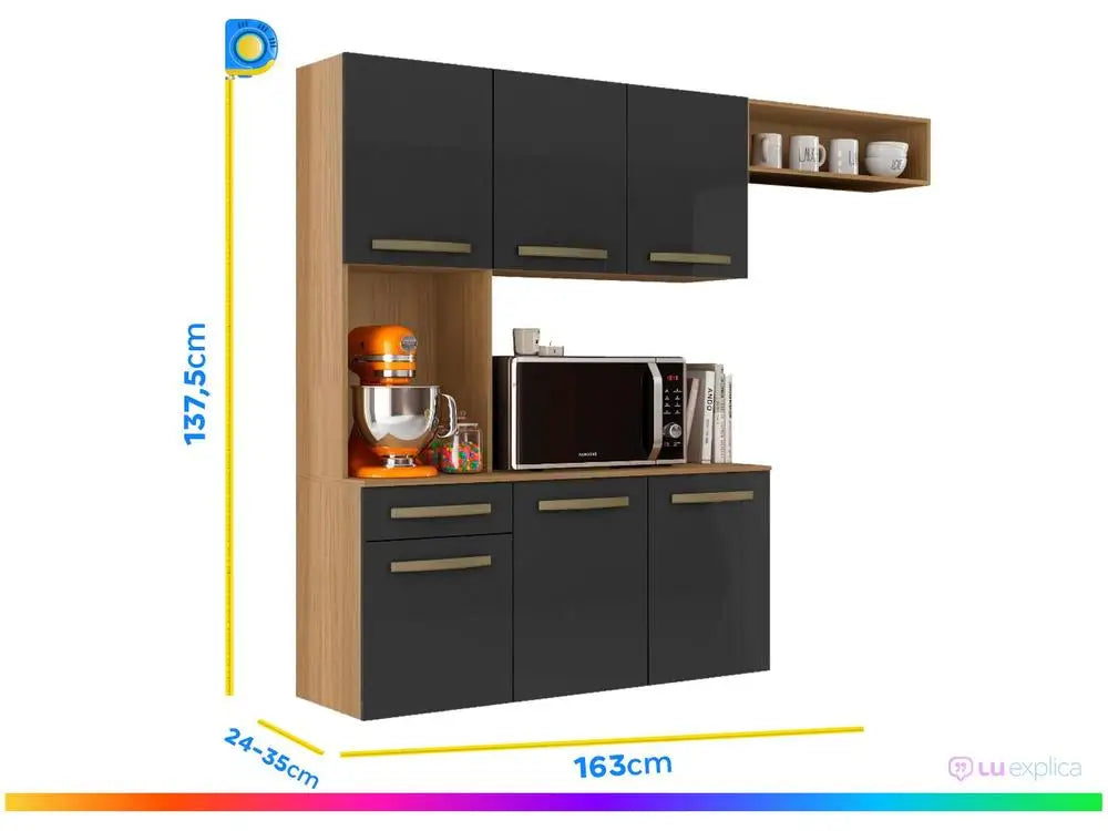 Compact Kitchen Cabinet with Counter – 6 Doors + 1 Drawer