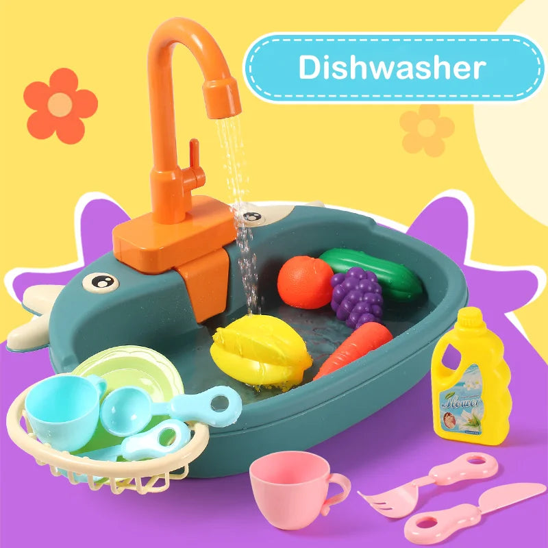 Kids Kitchen Sink Toy Set – Electric Pretend Play Dishwasher