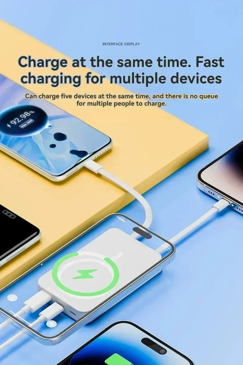 Wireless power bank, built-in cable holder, large capacity, super fast charging, power bank, magnetic, 30000mAh, new