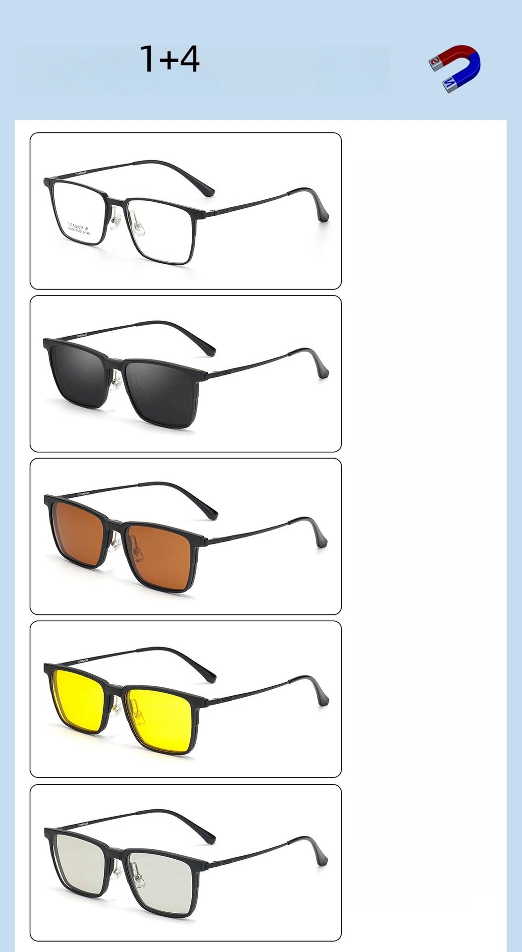 YIMARUILI Ultralight Polarized Magnetic Clip-On Glasses Men and Women TR90 Pure Titanium Optical Prescription Eyeglasses Frames