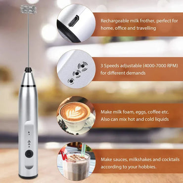USB Rechargeable Electric Milk Frother – Handheld Coffee Mixer