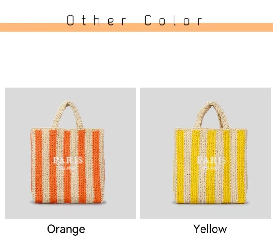 Women's Summer Beach Straw Style Tote Bag Handwoven Large Capacity Luxury Designer Travel Handbags Casual Portable Shoulder Bags