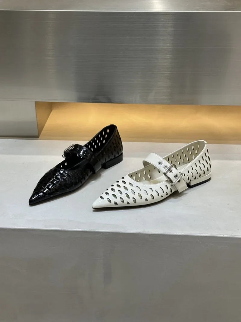 Women Sandals Pointed Toe  Flats Hollow Loafers Shoes