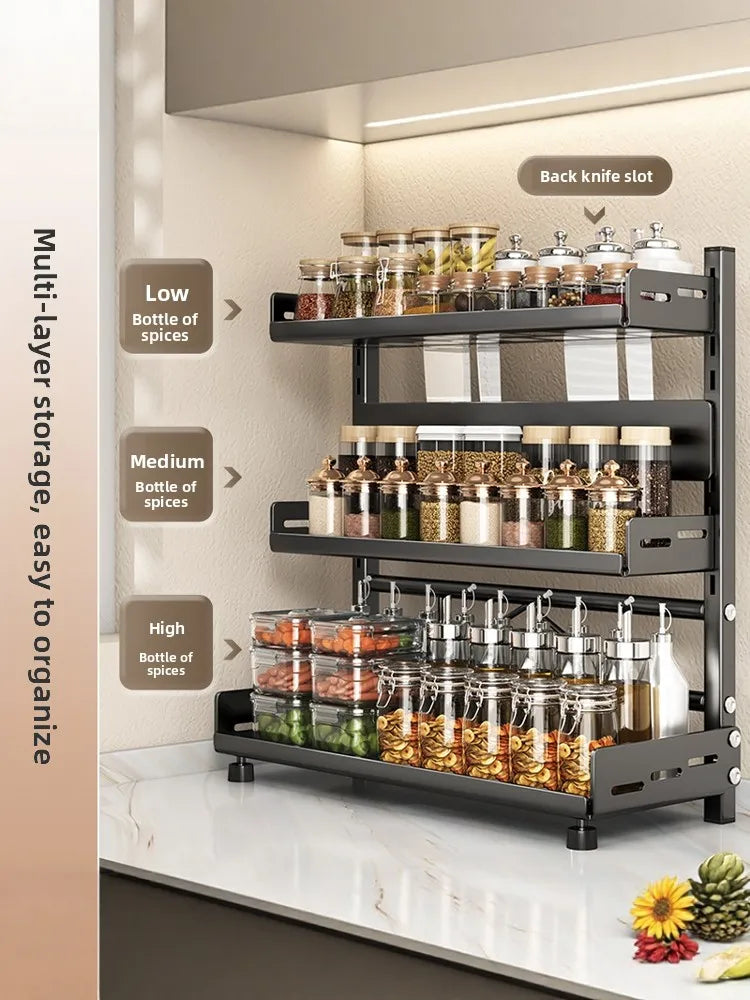 Multi-Layer Kitchen Storage Rack Carbon Steel for Spices and Tools