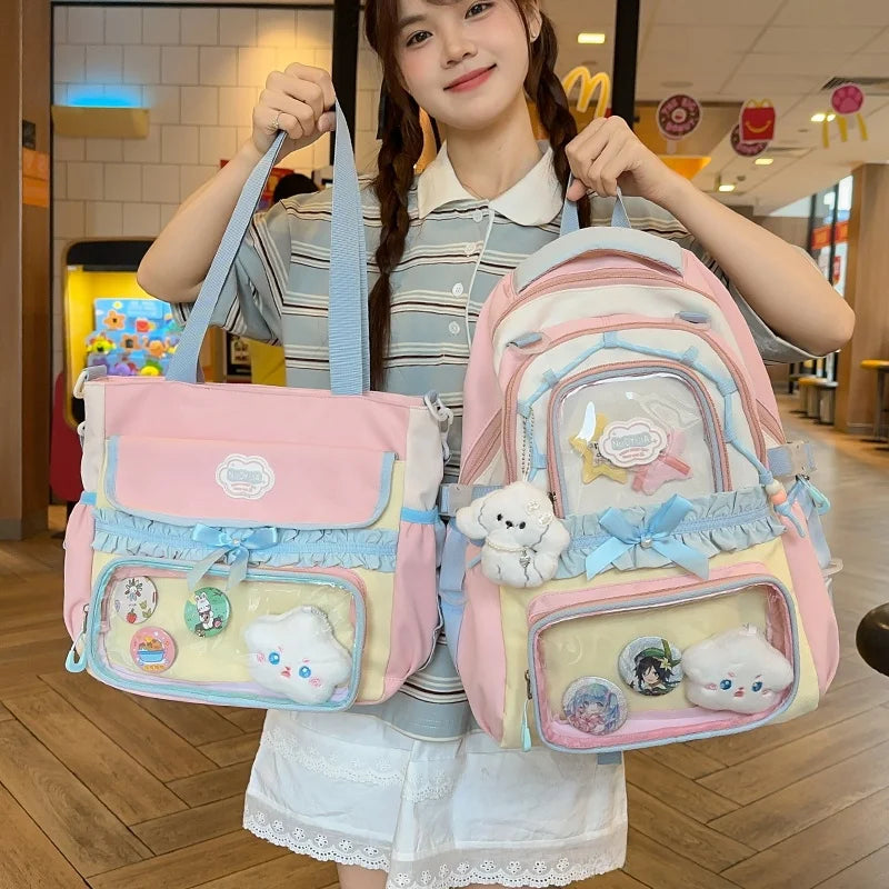 Large Capaci Children's School Bag Set for Girls Primary And Middle School Double oulder Bapa Sweet College Sle
