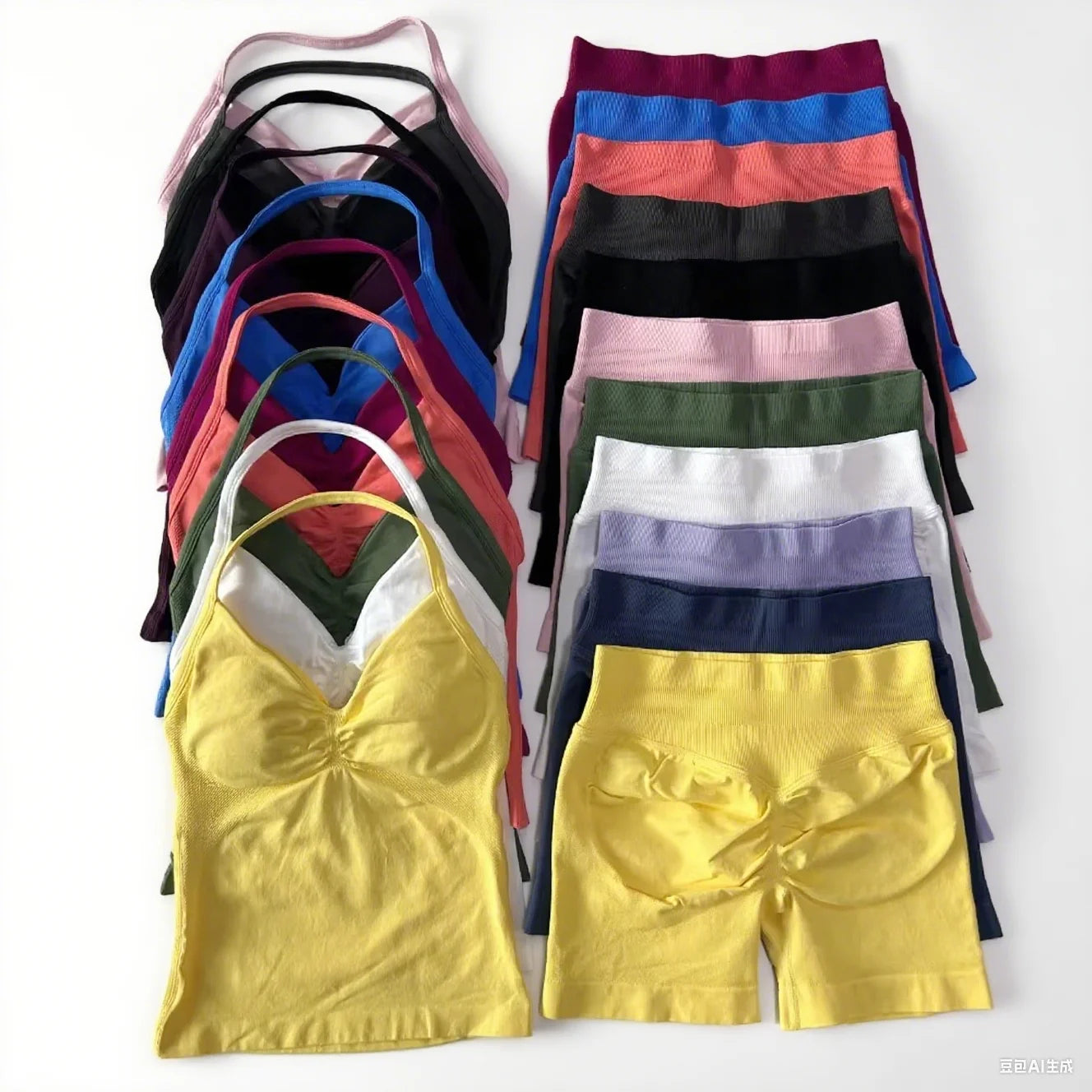 Summer fitness shape  beautiful shoulder straps  chest pillow  bra and yoga shorts  a must for fitness.