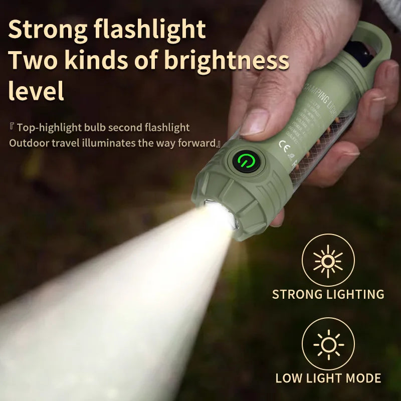 Outdoor camping light with multi-light sources, portable keychain hook, mini small flashlight, ambient camping light