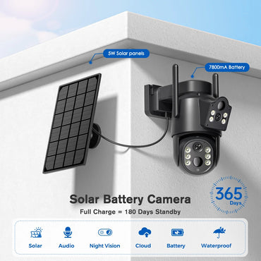 4K 8MP Solar Security Camera – Dual Lens WiFi PIR IP Camera