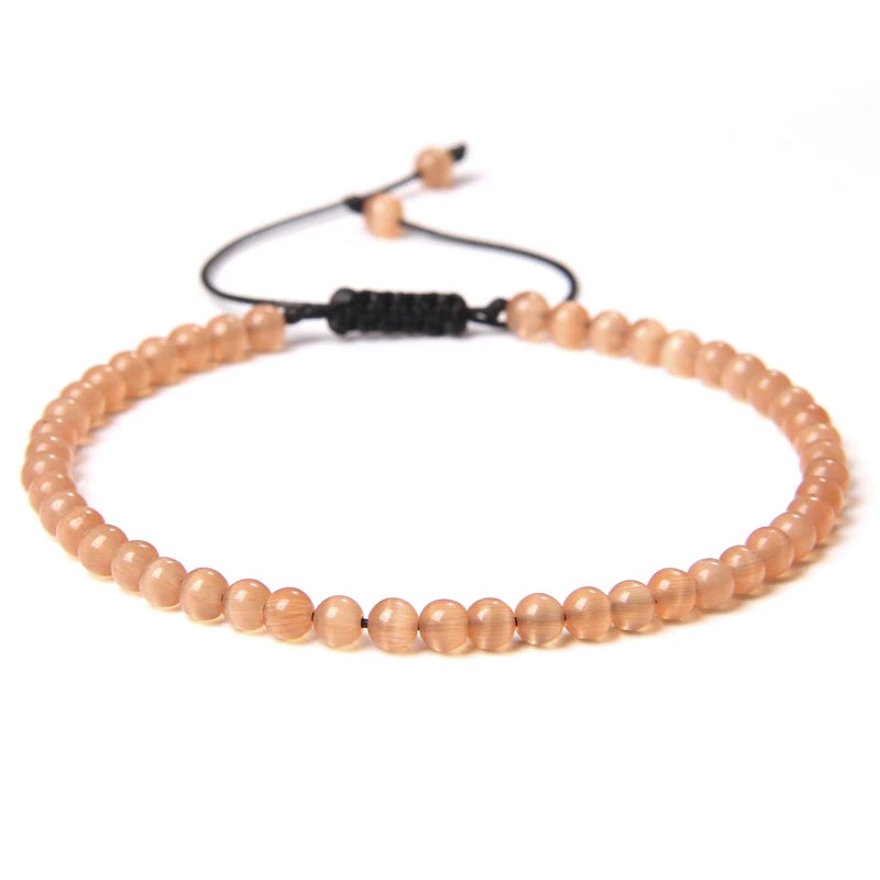 4MM Natural Stone Beaded Bracelet – Adjustable Unisex Quartz