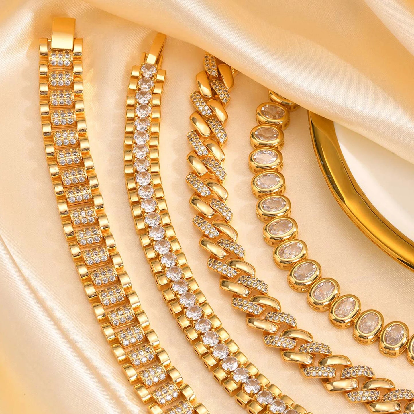 Vnox  Block Chain Bracelets For Women Cubic Zirconia Inlay, Gold Plated Fashion Charm Jewelry Gifts To Girlfriend