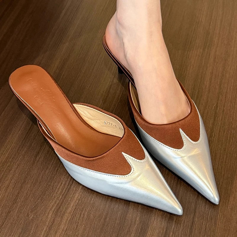Women Slippers Pointed Toe Sexy Fashion Shoes Elegant Summer Heeled Shoes Woman 2025 Designer Luxury Pumps Dress New Shoes Lady