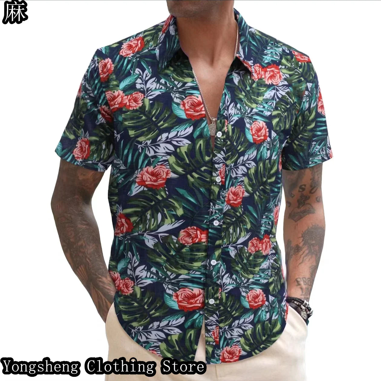 Men’s Summer Linen Print Short Sleeve Casual Shirt