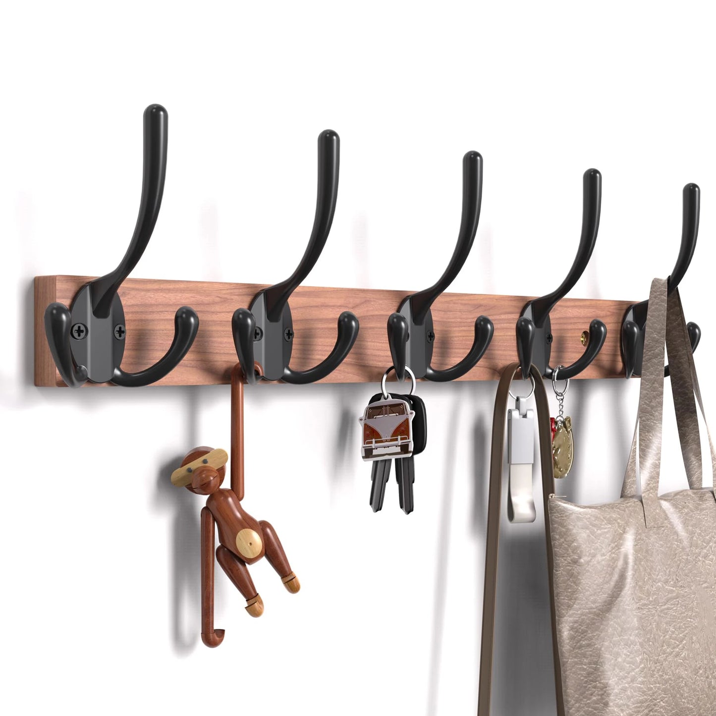 Wooden Coat Rack Wall Mount with 5 Hooks Home Decor Entryway Wall Hooks Coat Hanger for Hanging Towel Clothes Hat Key Holder