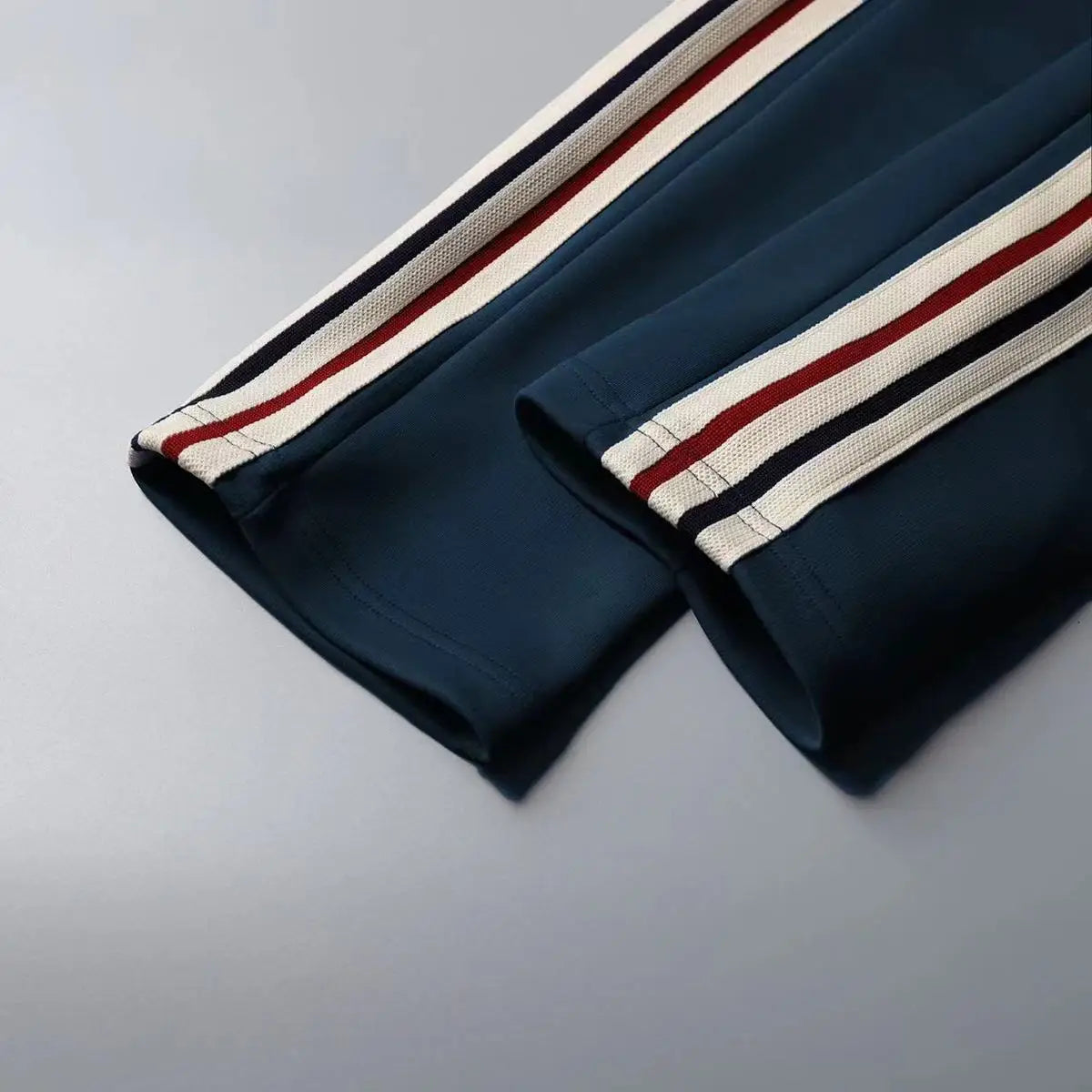 Men’s Slim-Fit Blue Casual Pants with Contrast Ribbon