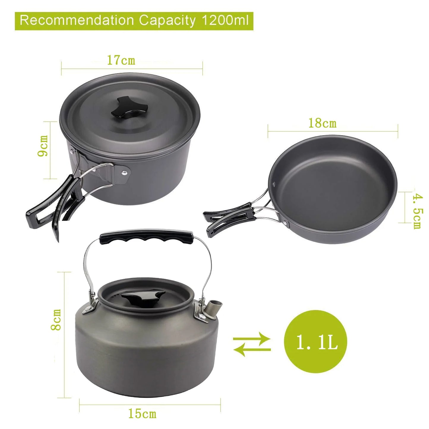 Outdoor Camping Cookware Set – Stainless Steel Pot & Kettle