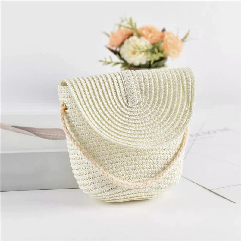 Girls’ Woven Straw Crossbody Shoulder Messenger Bag