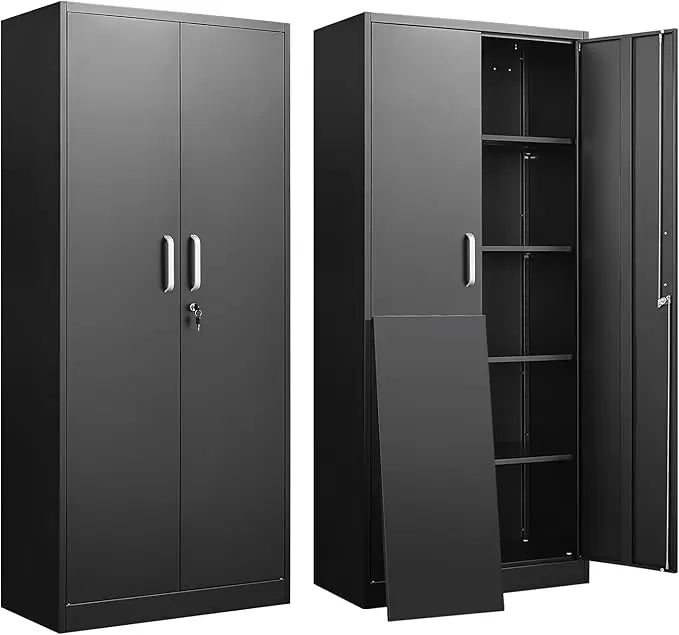 Metal Storage Cabinet with Doors & 5 Adjustable Shelves