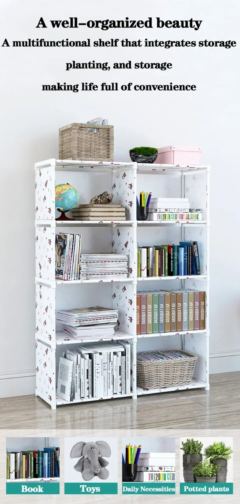 Multi-Layer Bookshelf Storage Rack for Living Room