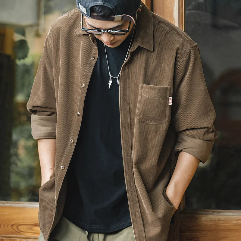 Men’s Corduroy Long Sleeve Casual Slim Fit Shirt