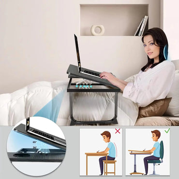 Work/Study in Bed Comfortably  Adjustable & Foldable Lap Desk with Cup Holder, Ventilated Design Prevents Overheating.