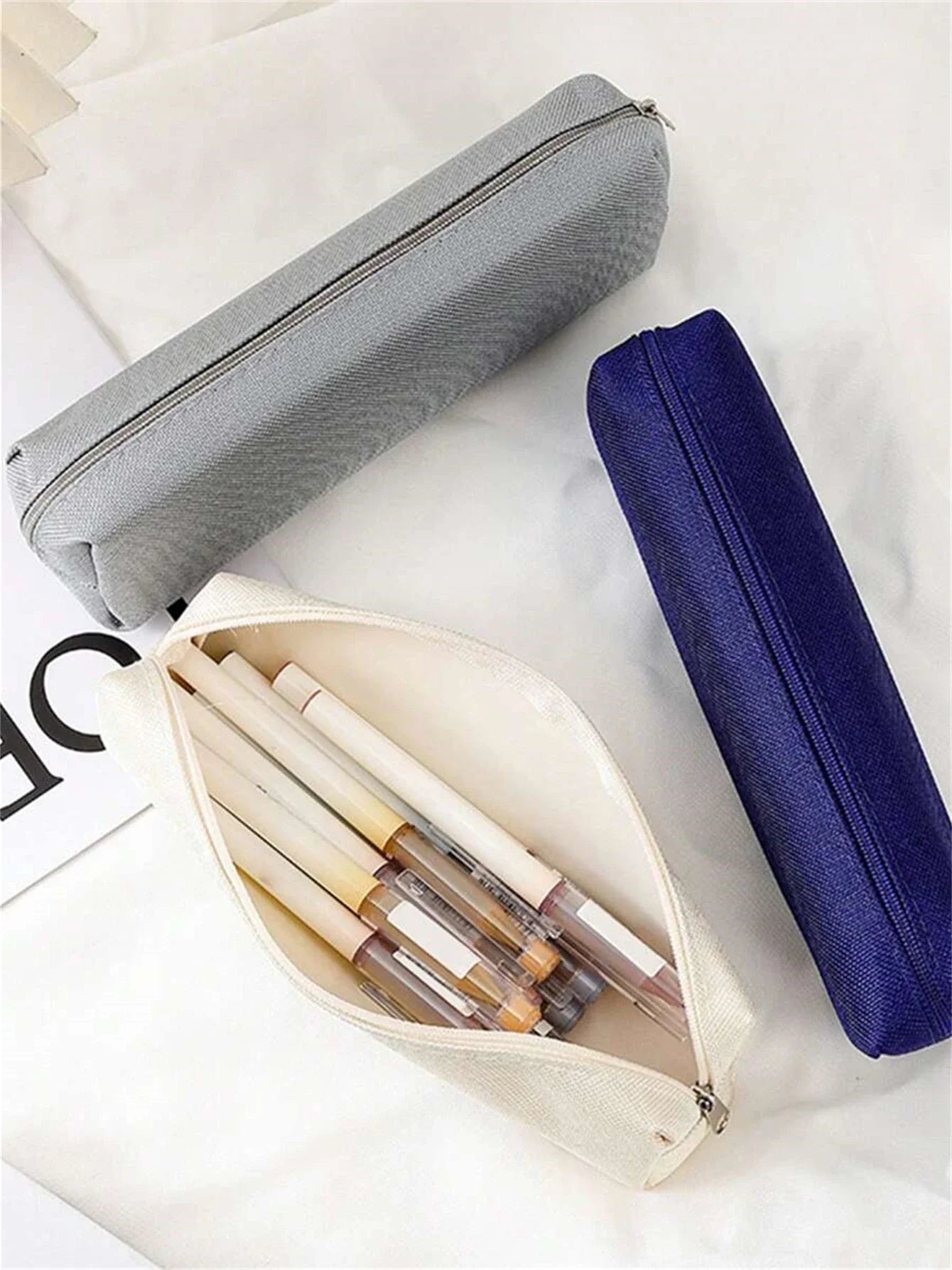 Simple Pencil Case School Supplies Pencil Cases Estuche Escolar Solid Color School Stationery Kalemlik Trousse Pencil Pouch-LJX