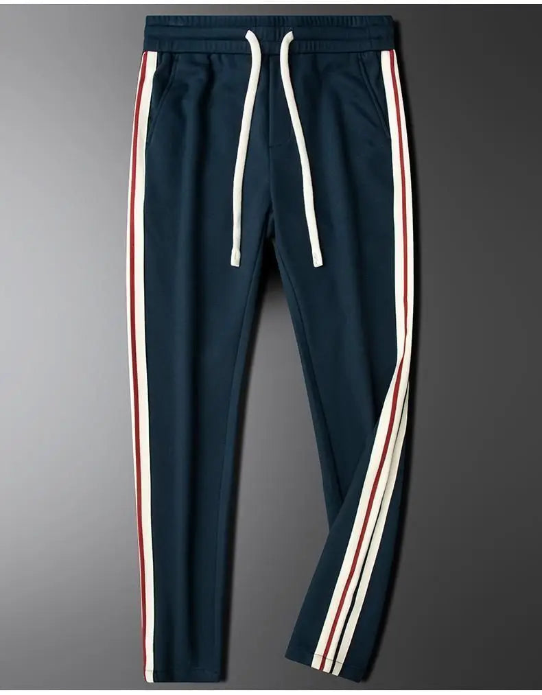 Men’s Slim-Fit Blue Casual Pants with Contrast Ribbon