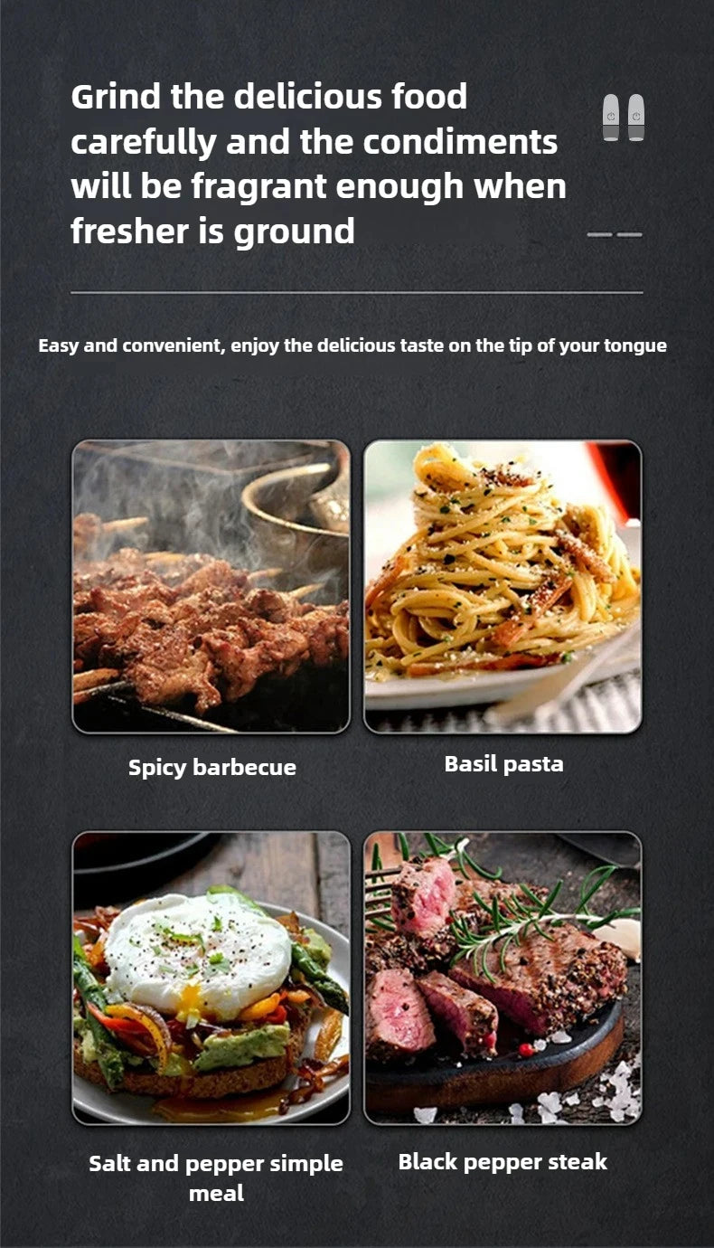 USB Rechargeable Electric Salt and Pepper Grinder Adjustable Coarseness Large Capacity Auto Spices Grinders Kitchen Cooking Tool