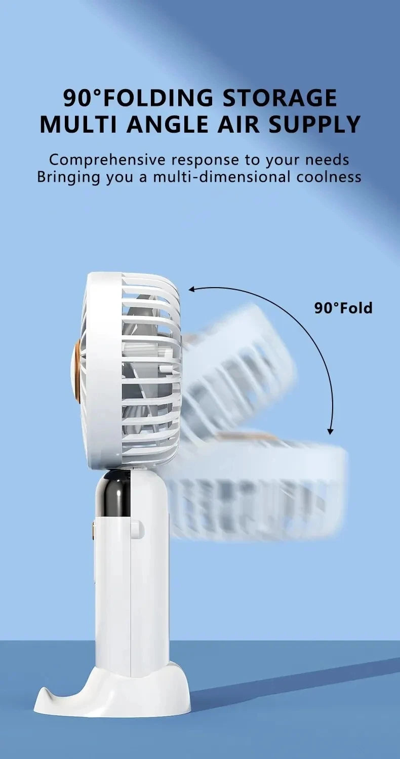 USB Handheld Mini Fan Foldable Portable Neck Hanging Fans 5 Speed USB Rechargeable Fan with Phone Stand and Display Screen