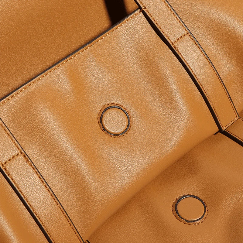 Women’s Cowhide Leather Lucky Bag – Pleated Drawstring Tote