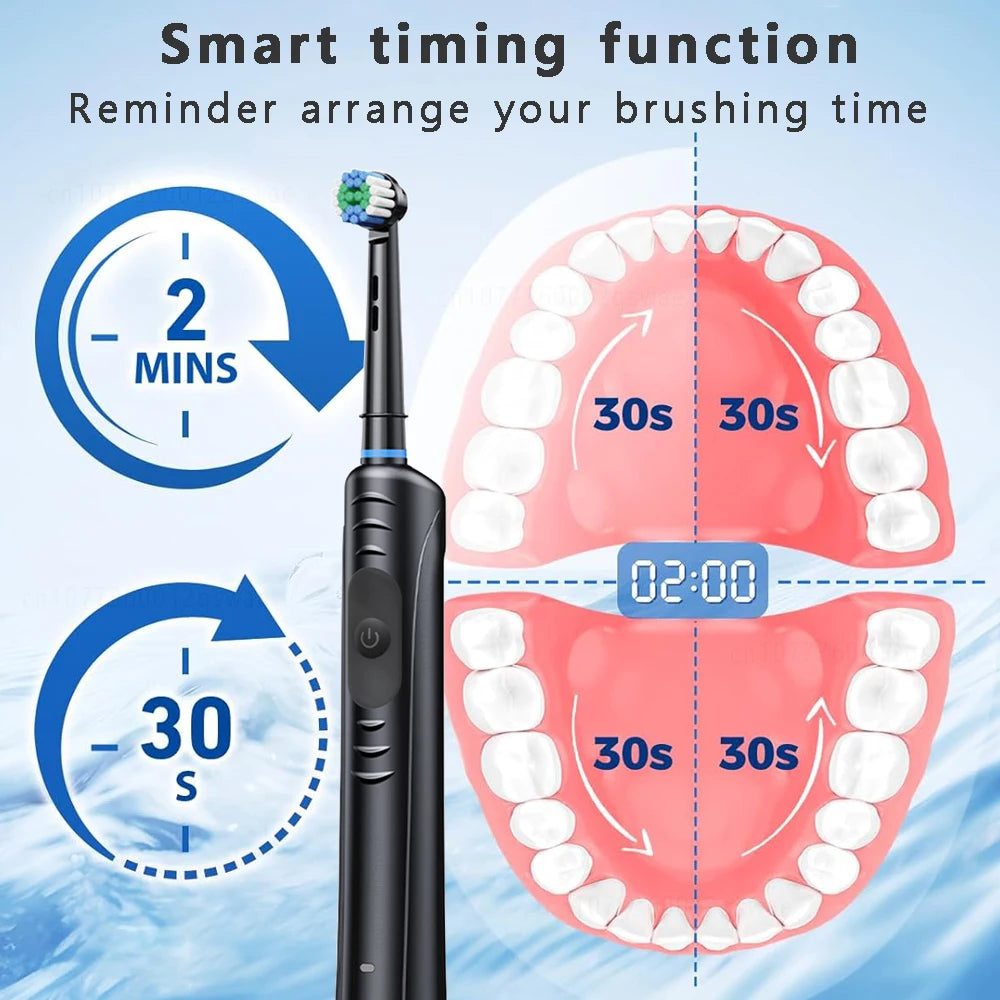 Rechargeable Rotary Electric Toothbrush – 8 Brush Heads