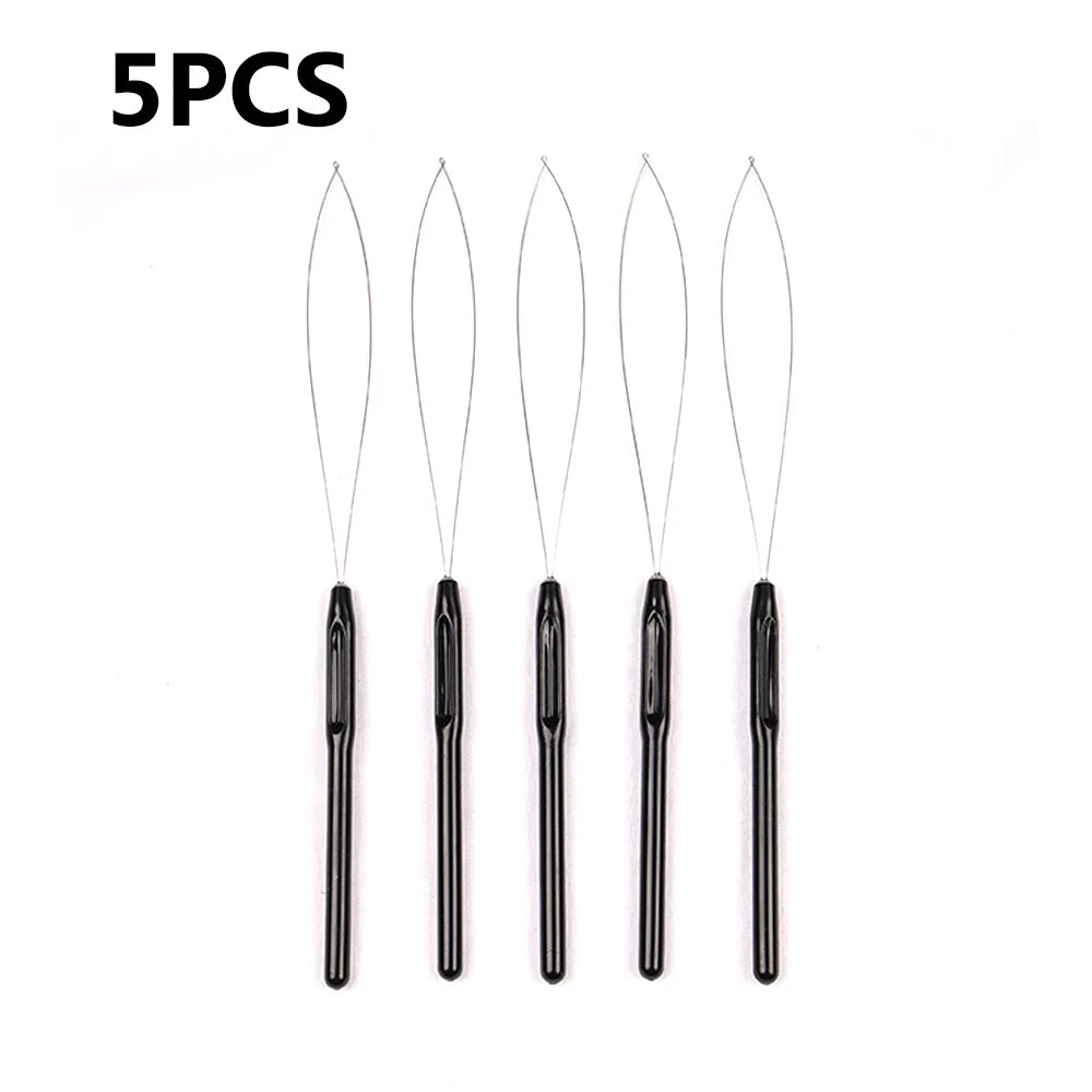 5 PCS Hair Extension Loop Needle Threader Pulling Hook Tool and Bead Device Tool Loop Threader for Hair or Feather Extensions