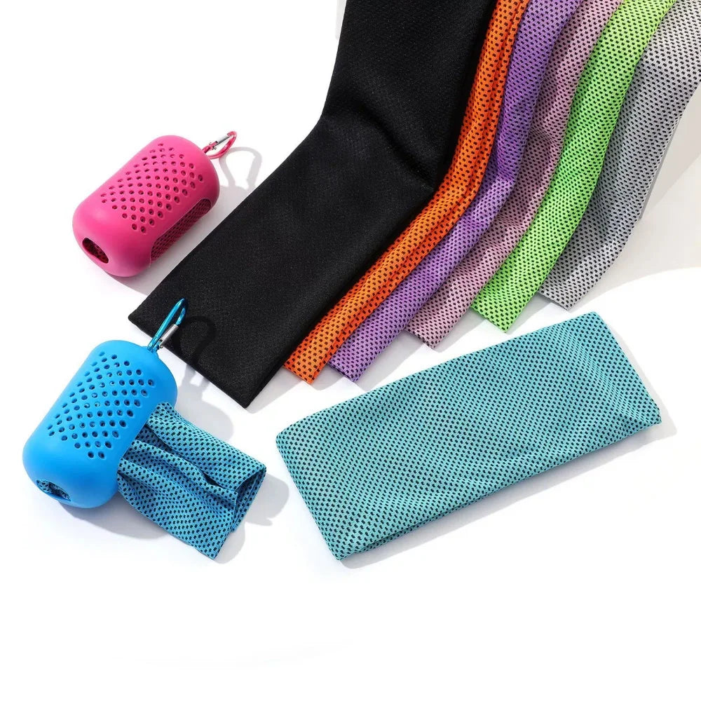 Sport Towel with Mini Silicon Gel Set Portable Breathable Sweat Absorption  Fitness Sport GYM Running Outdoor Quick Dry Cool
