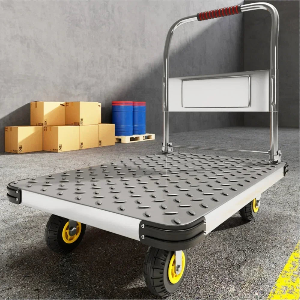 Steel plate trolley, four-wheel  truck, express pulling flatbed cart, small cart folding trailer, pushing and pulling trolley