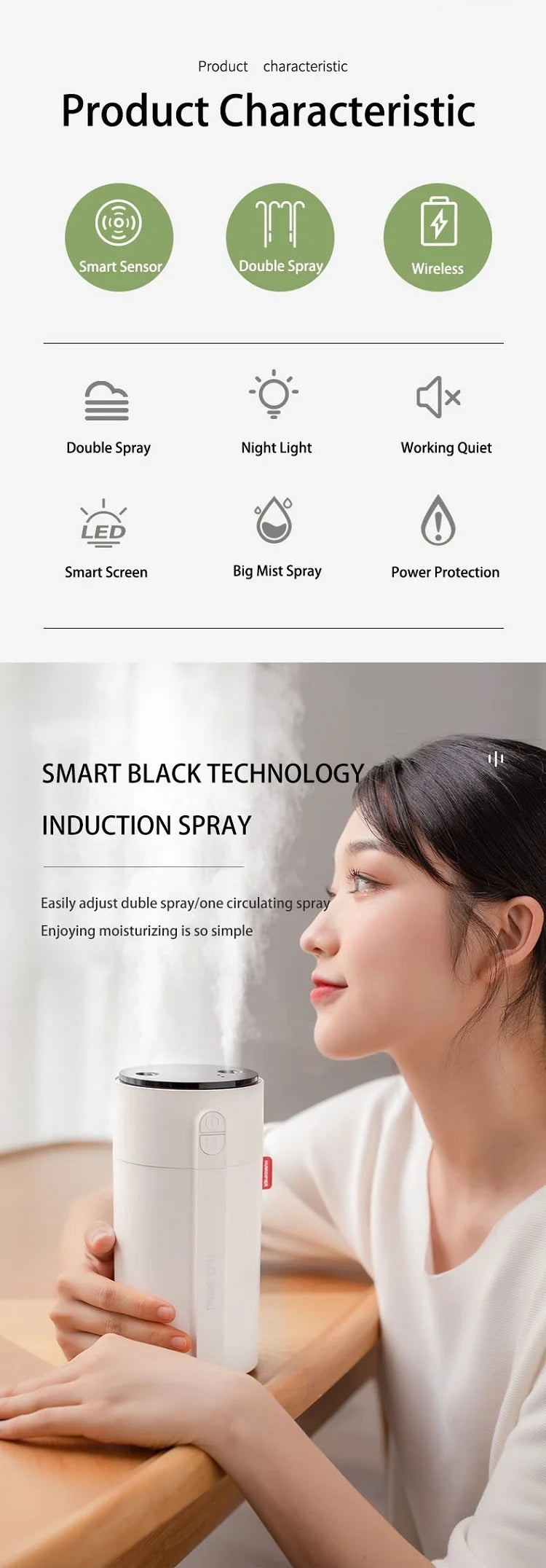 800ML Smart Induction Air Humidifier USB
