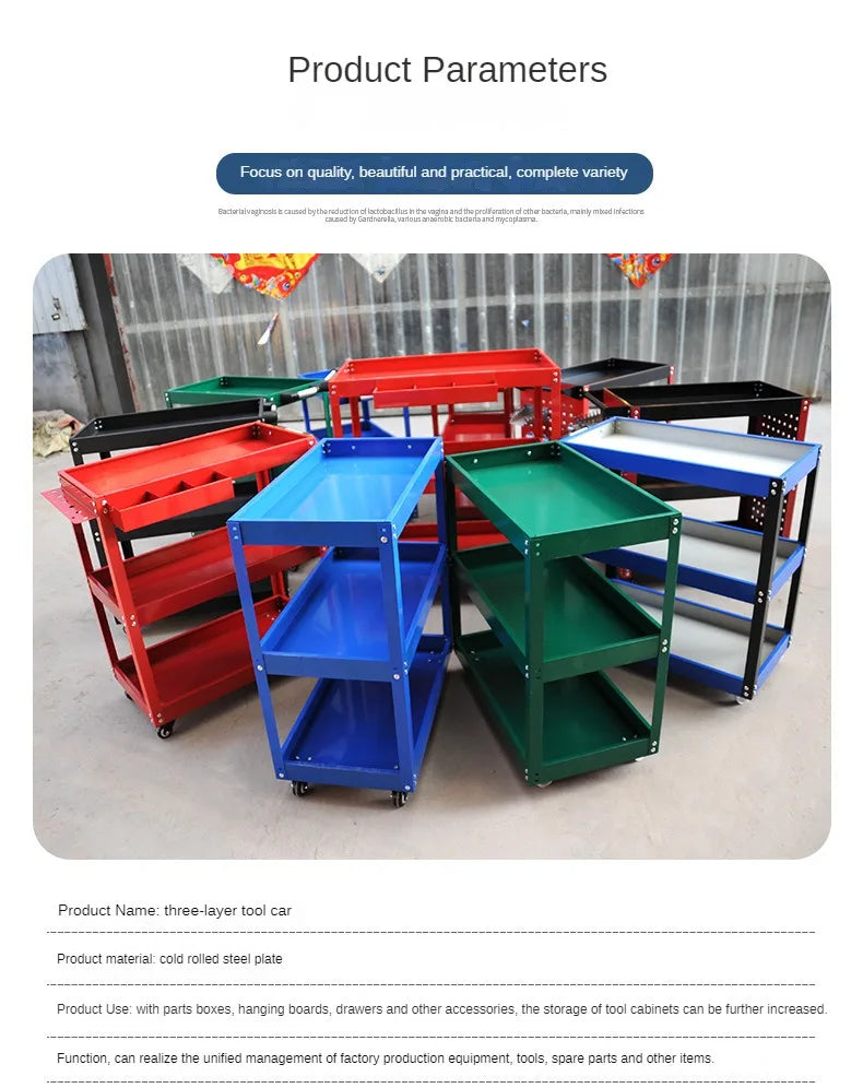 3-Layer Mobile Tool Cart with Wheels Heavy Duty