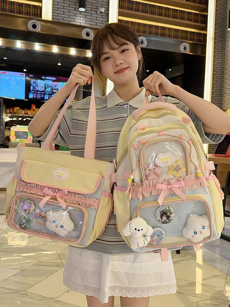 Large Capaci Children's School Bag Set for Girls Primary And Middle School Double oulder Bapa Sweet College Sle