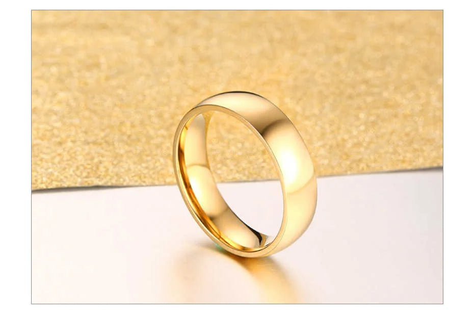 Vnox Classic Wedding Rings for Women Men 6mm Gold Color Stainless Steel Couple Rings Simple Plain Bands Anniversary Gift