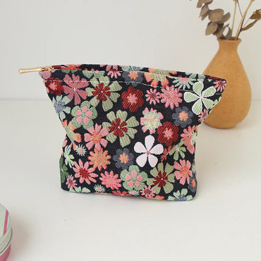 Red Flower Women's Cosmetic Bag, Small Portable Travel Toiletry Bag, Simple Cosmetic Storage Bag, Inner Tank Bag, Coin Purse